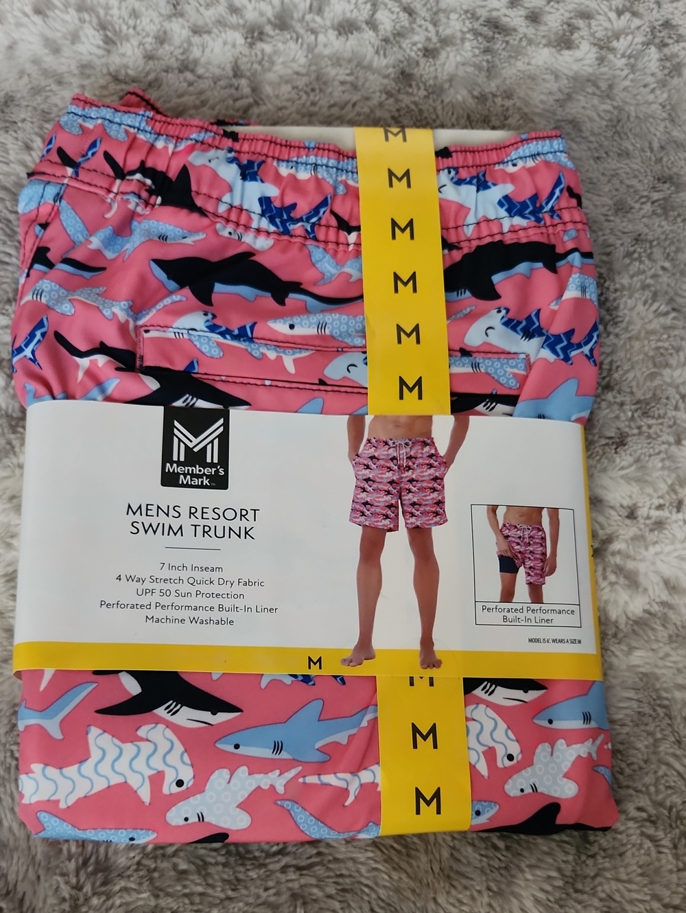 Member's Mark Men's Pink Shark-Print Resort Swim Trunks